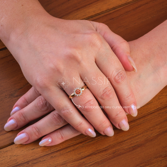 Anel de Formatura de Odontologia Flower Ouro 18k