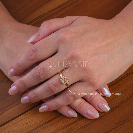 Anel de Formatura de Farmácia Flower Ouro 18k