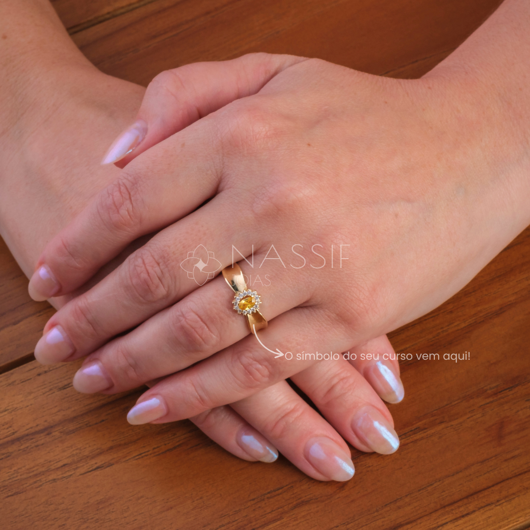 Anel de Formatura de Radiologia Sovereign Ouro 18k