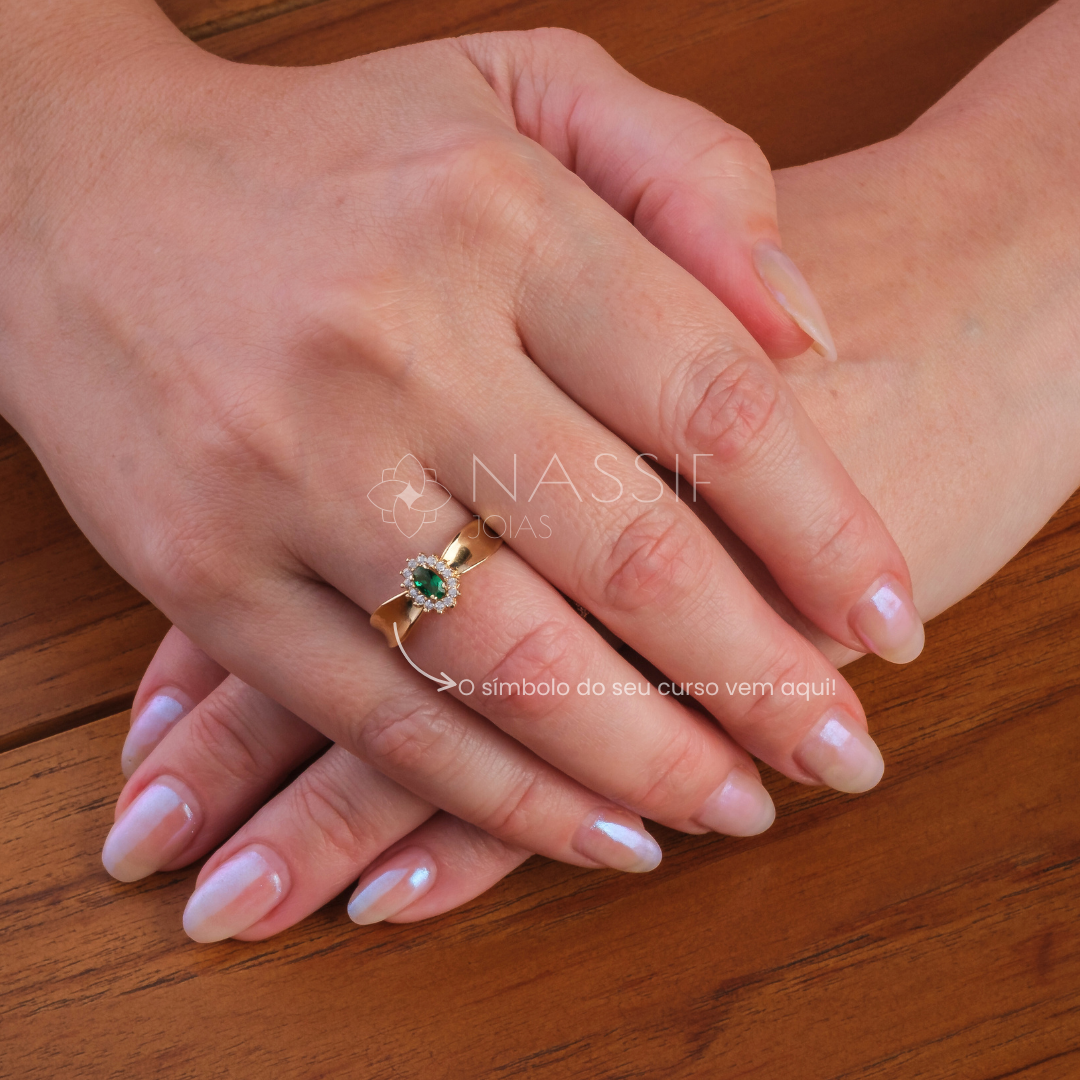 Anel de Formatura de Fisioterapia Sovereign Ouro 18k