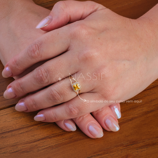 Anel de Formatura de Radiologia Big Square Ouro 18k