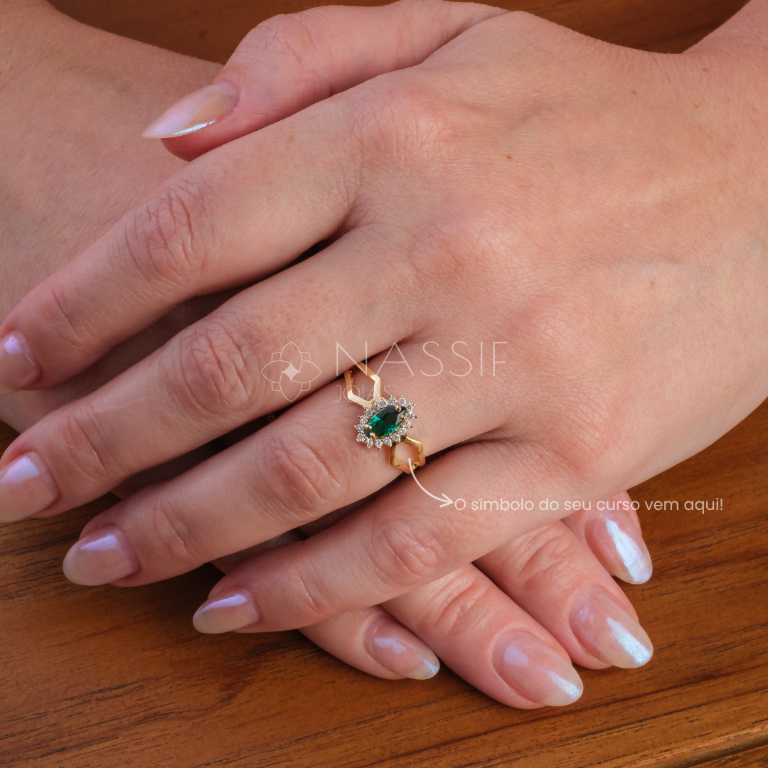 Anel de Formatura de Biomedicina Lovely V Ouro 18k