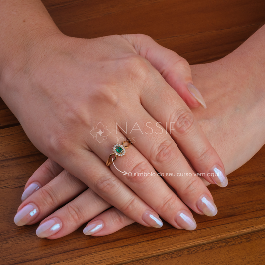 Anel de Formatura de Biomedicina Lovely IV Ouro 18k