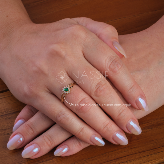 Anel de Formatura de Fisioterapia Lovely III Ouro 18k