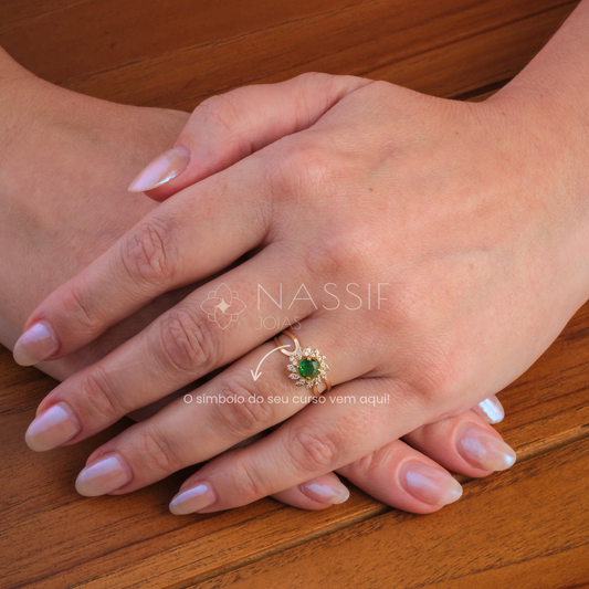 Anel de Formatura de Fisioterapia Magnus Flos II Ouro 18k