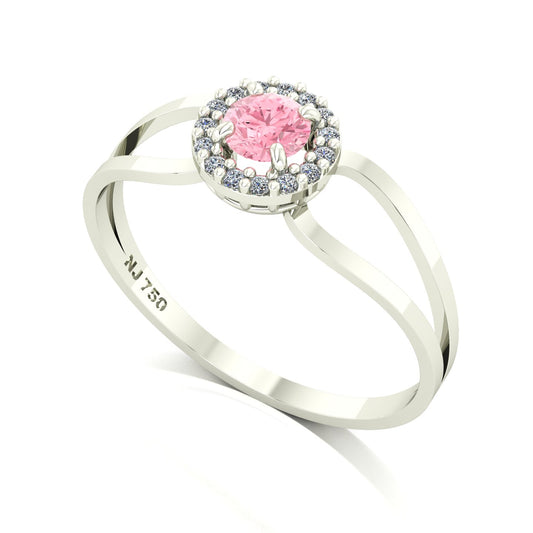 Anel Shiny Turmalina Rosa e Diamantes Ouro 18k