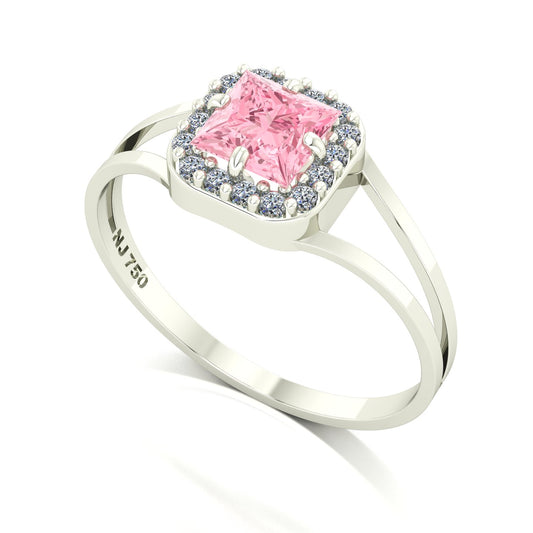 Anel Big Square Turmalina Rosa e Diamantes Naturais Ouro 18k