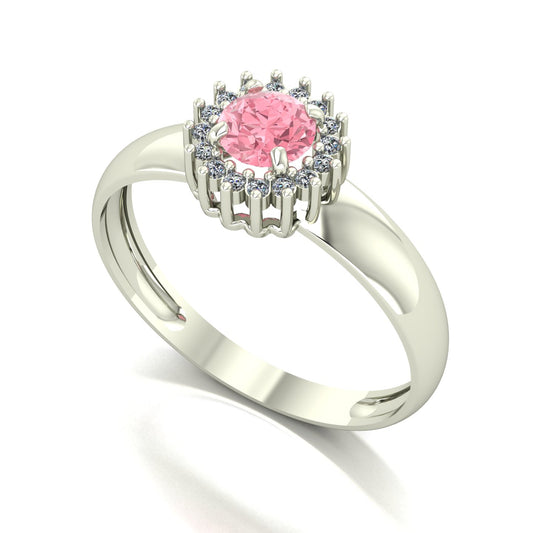 Anel Majestic Turmalina Rosa e Diamantes Naturais Ouro 18k