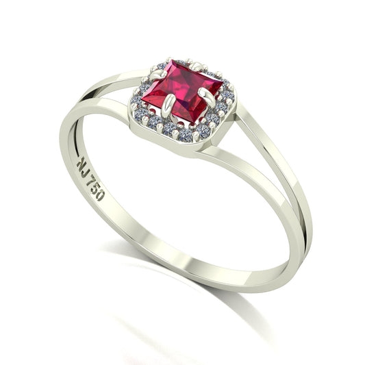 Anel Small Square Rubi e Diamantes Naturais Ouro 18k