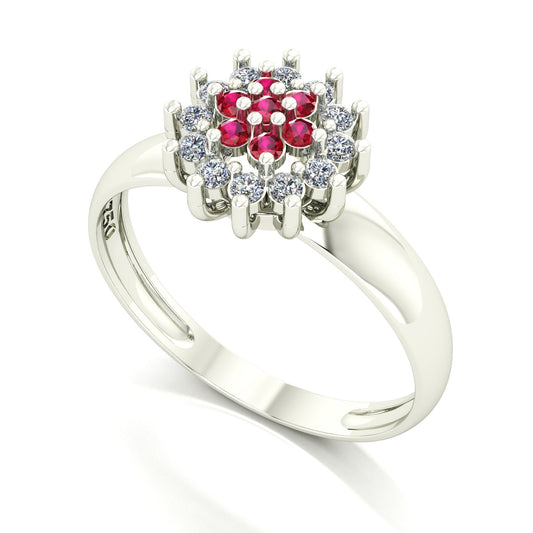 Anel Flower Rubi e Diamantes Ouro 18k