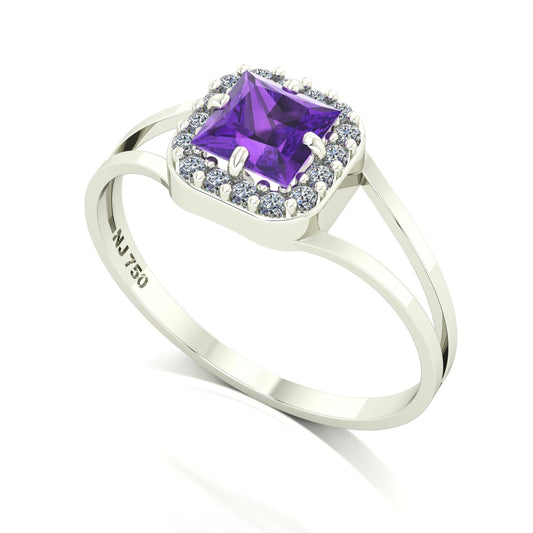 Anel Big Square Ametista e Diamantes Naturais Ouro 18k