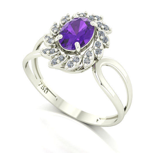 Anel Magnus Flos Ametista e Diamantes Naturais Ouro 18k