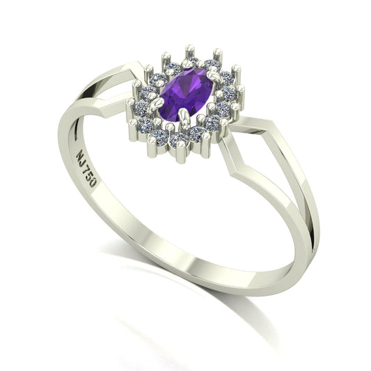 Anel Lovely IV Ametista e Diamantes Ouro 18k