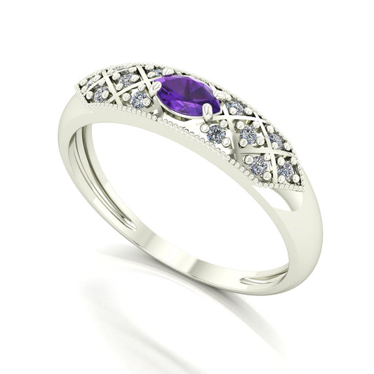 Anel Classic Ametista e Diamantes Naturais Ouro 18k