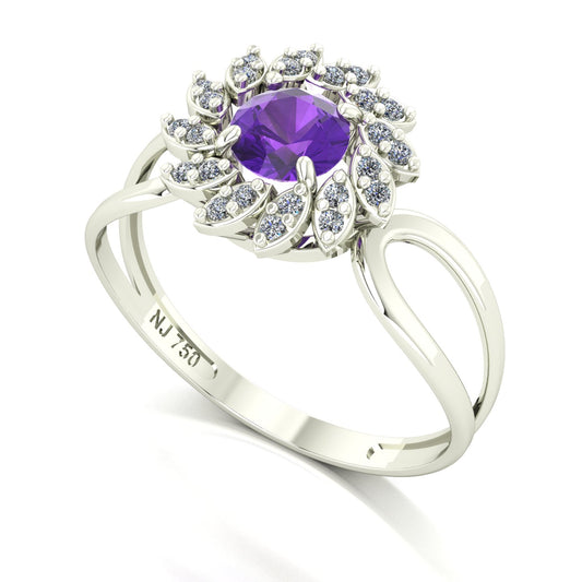 Anel Magnus Flos II Ametista e Diamantes Naturais Ouro 18k