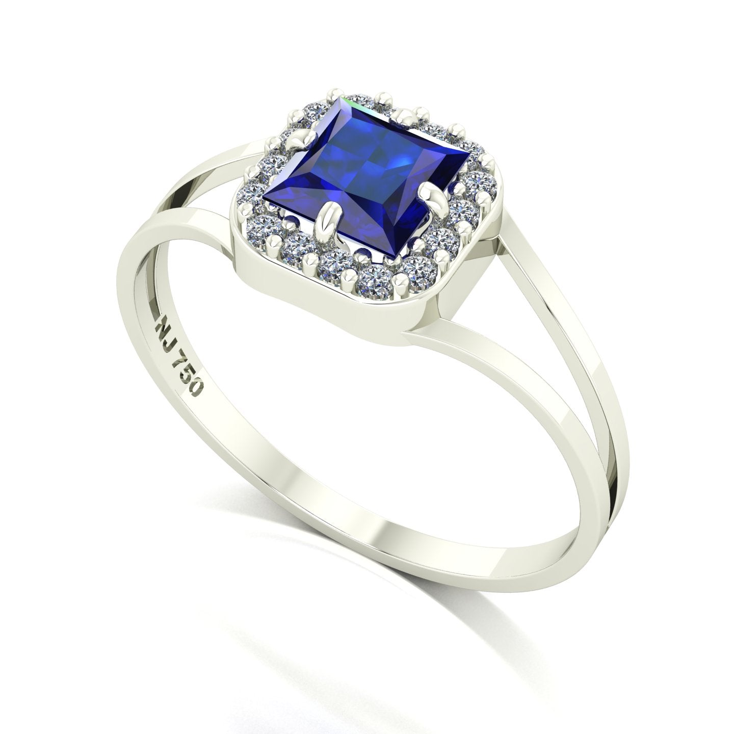 Anel Big Square Ouro 18k Safira e Diamantes Naturais