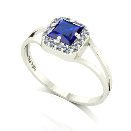 Anel Big Square Ouro 18k Safira e Diamantes Naturais