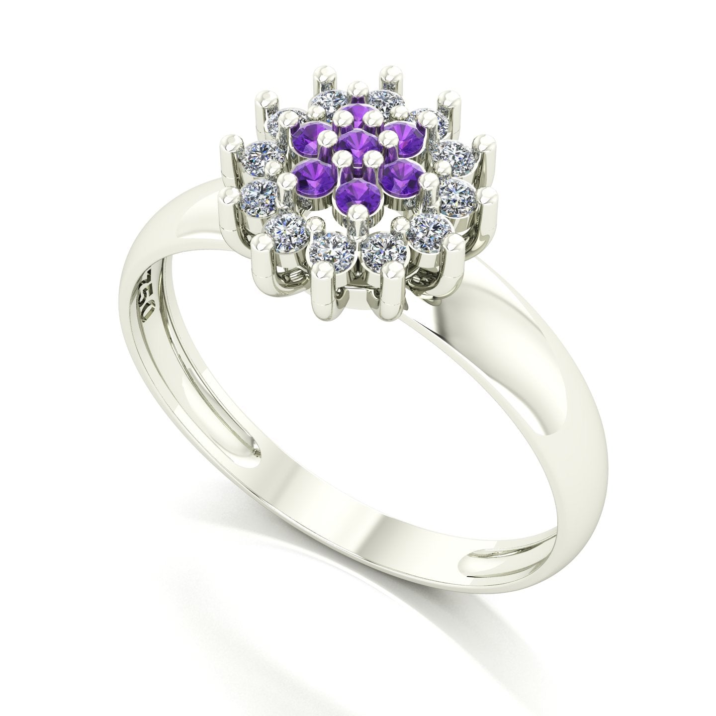 Anel Flower Ametista e Diamantes Ouro 18k