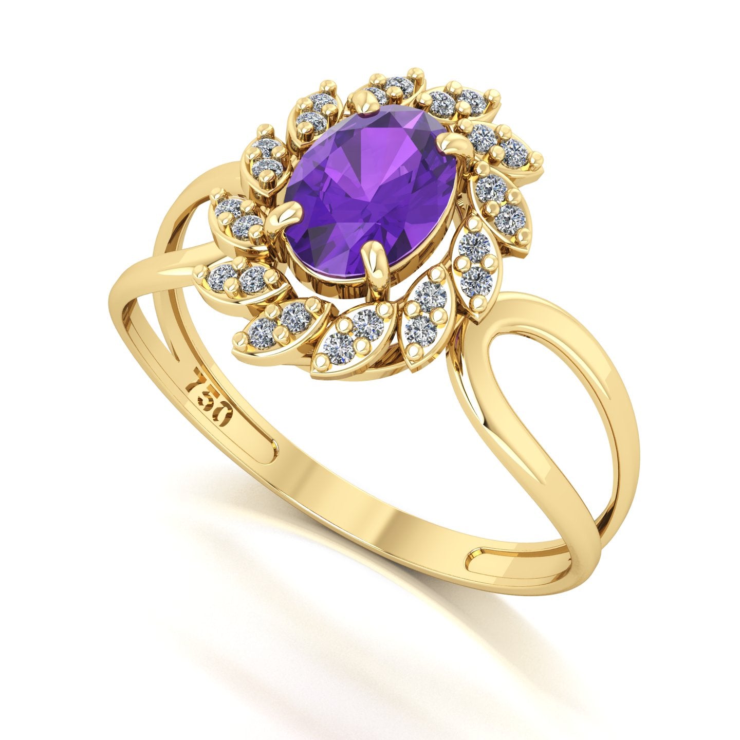 Anel Magnus Flos Ametista e Diamantes Naturais Ouro 18k