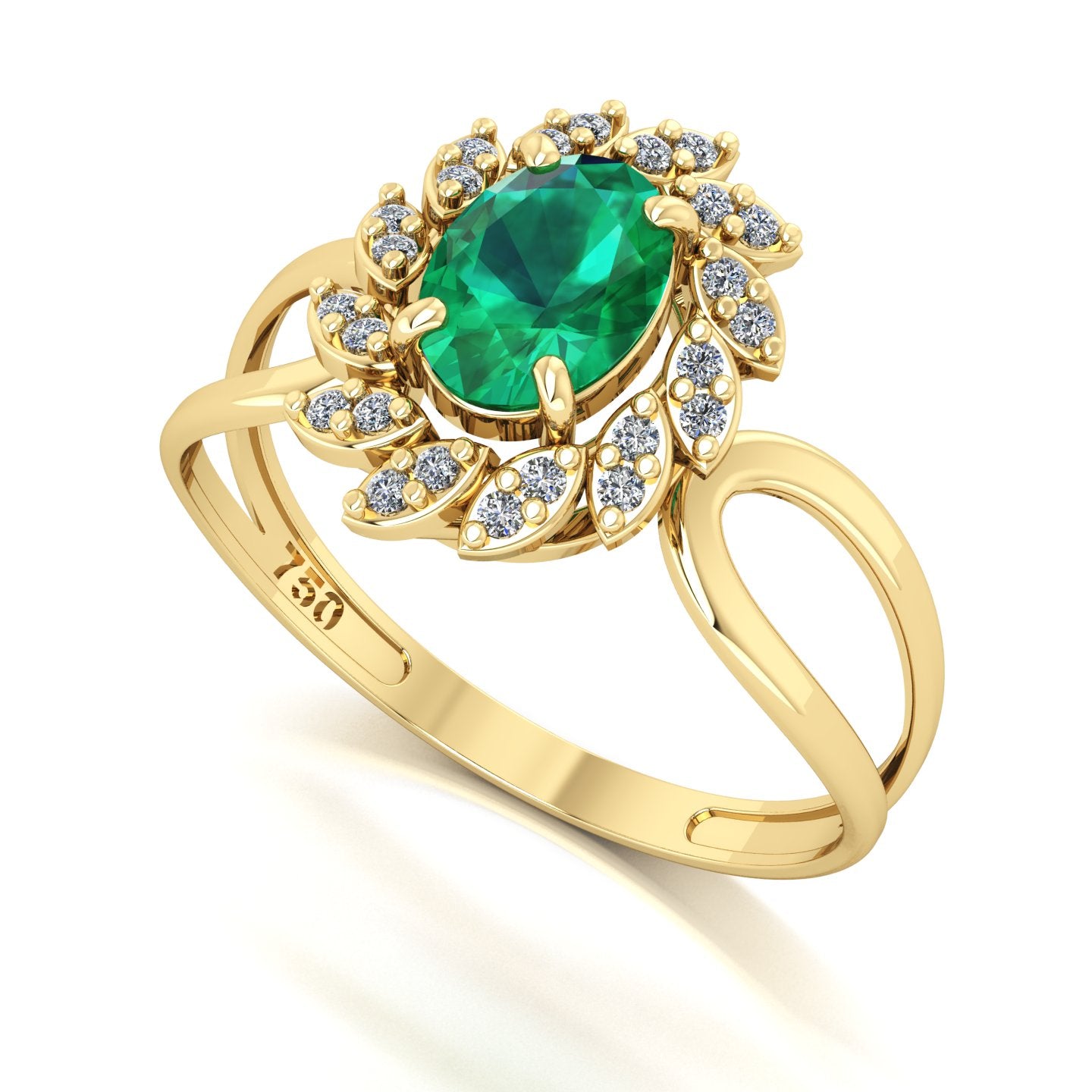Anel Magnus Flos Esmeralda e Diamantes Naturais Ouro 18k