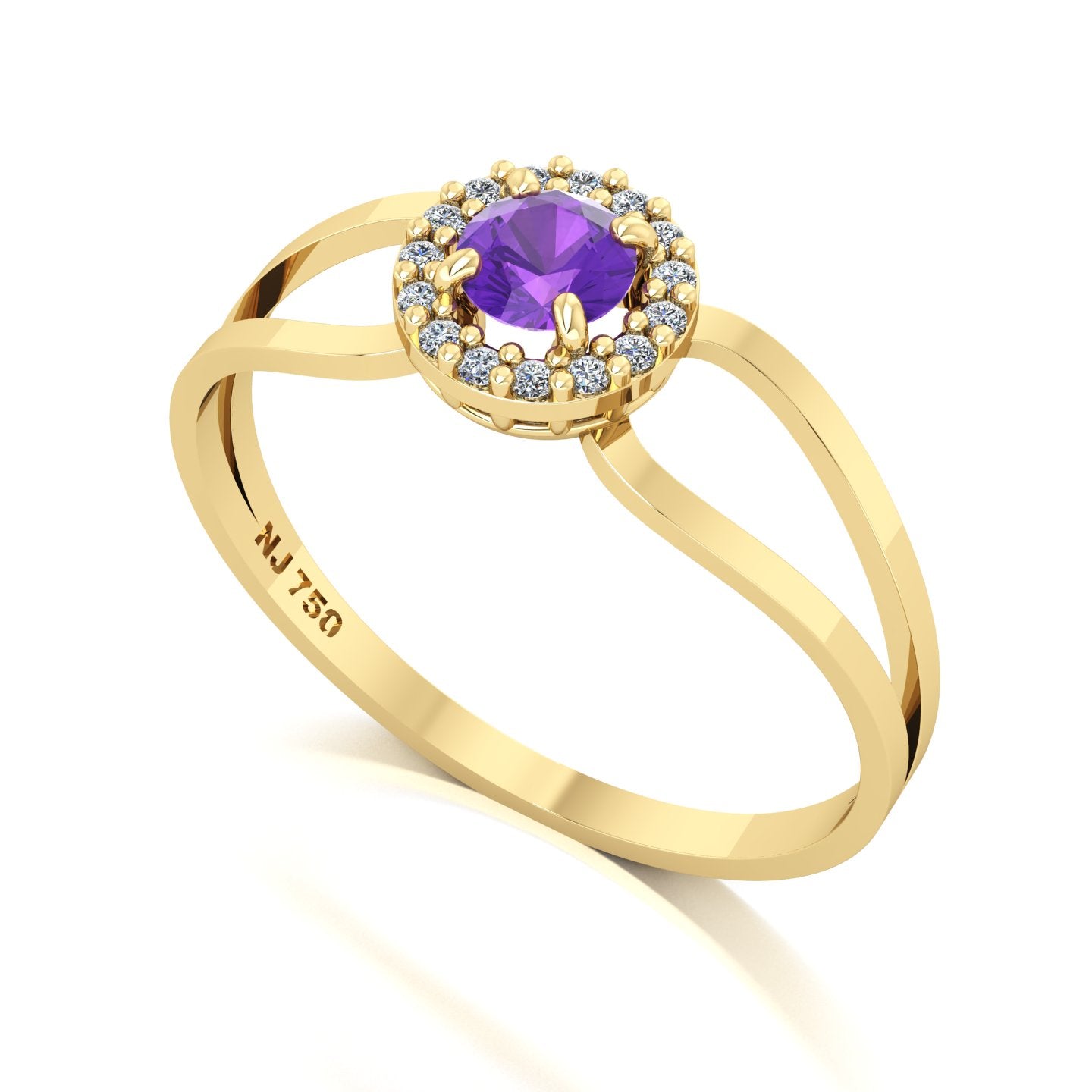 Anel Shiny Ametista e Diamantes Ouro 18k