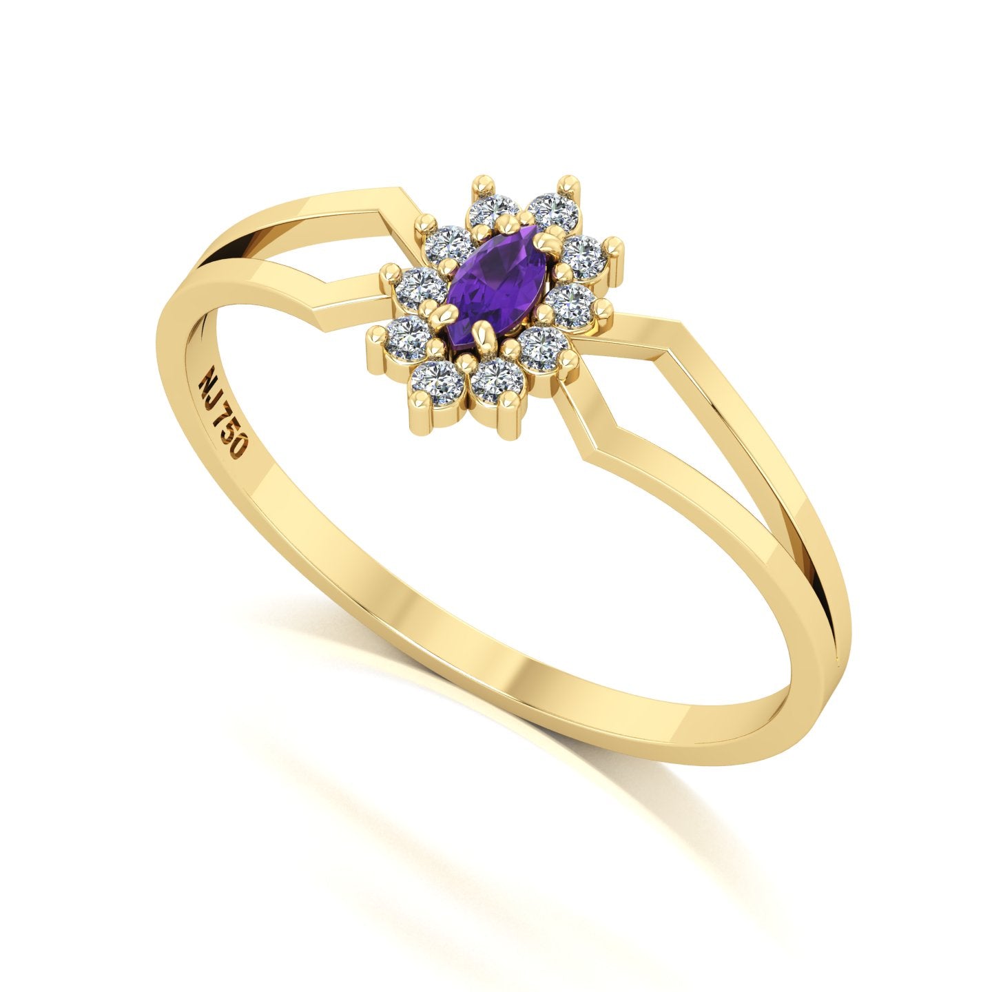 Anel Lovely Ametista e Diamantes Ouro 18k