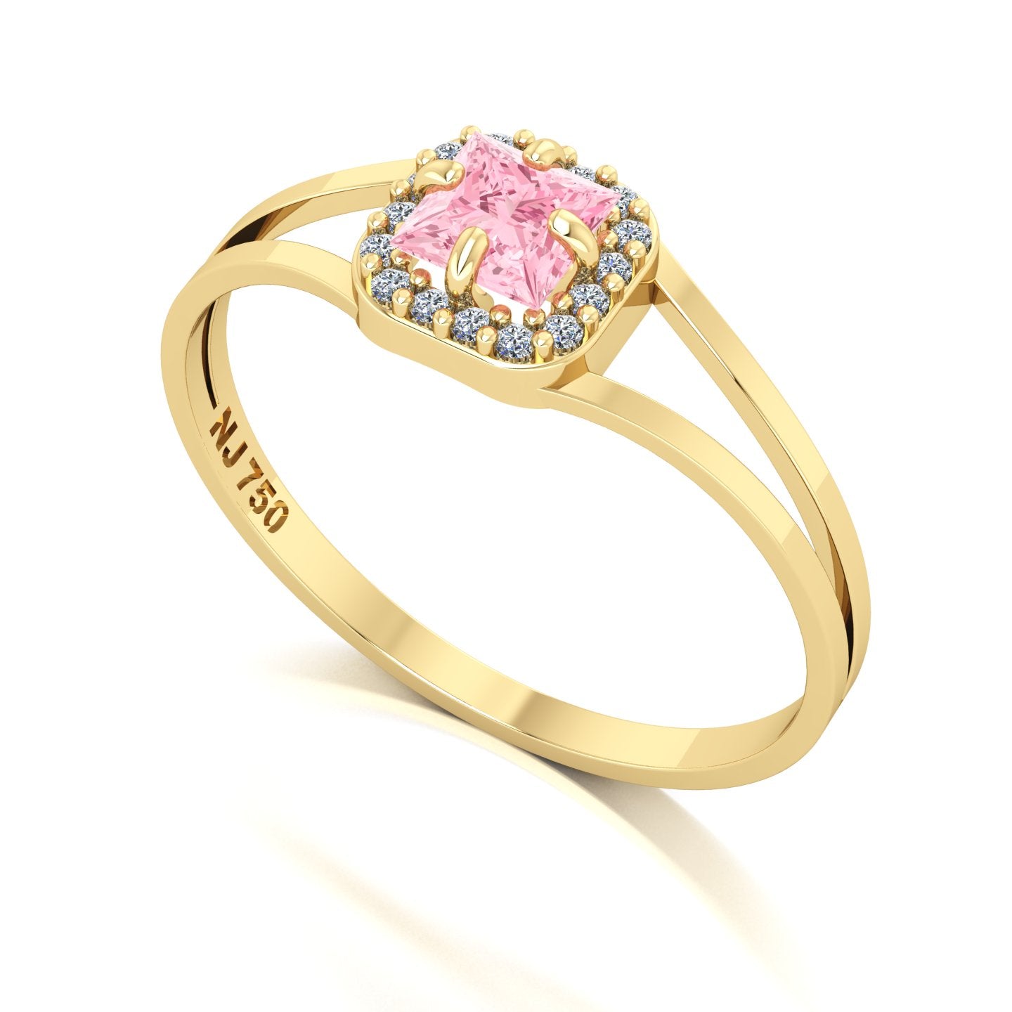 Anel Small Square Turmalina Rosa e Diamantes Naturais Ouro 18k