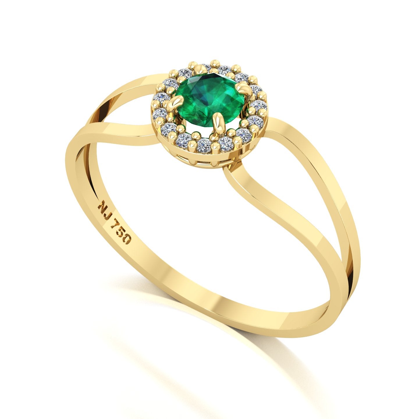 Anel Shiny Esmeralda e Diamantes Ouro 18k