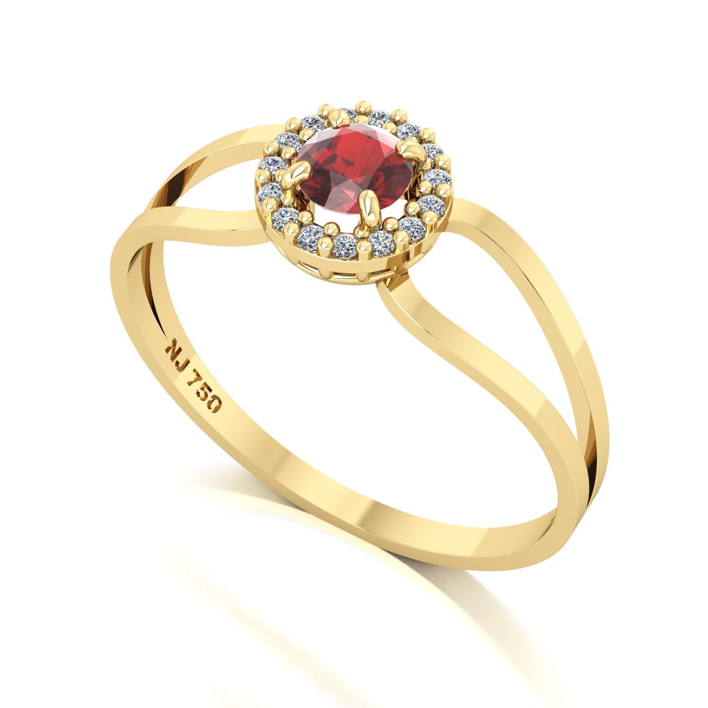 Anel Shiny Granada e Diamantes Ouro 18k