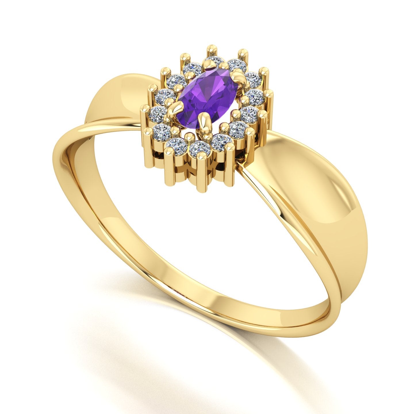 Anel Sovereign Ametista e Diamantes Ouro 18k