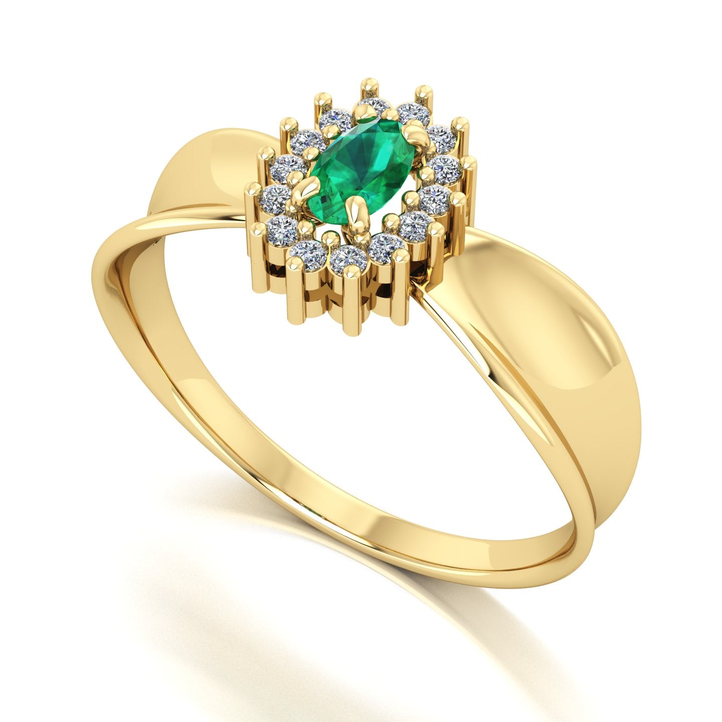 Anel Sovereign Esmeralda e Diamantes Ouro 18k