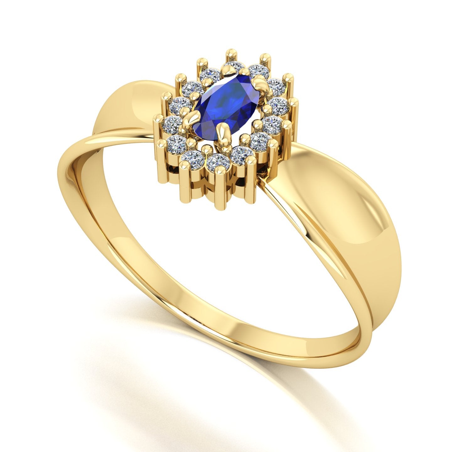 Anel Sovereign Safira e Diamantes Ouro 18k
