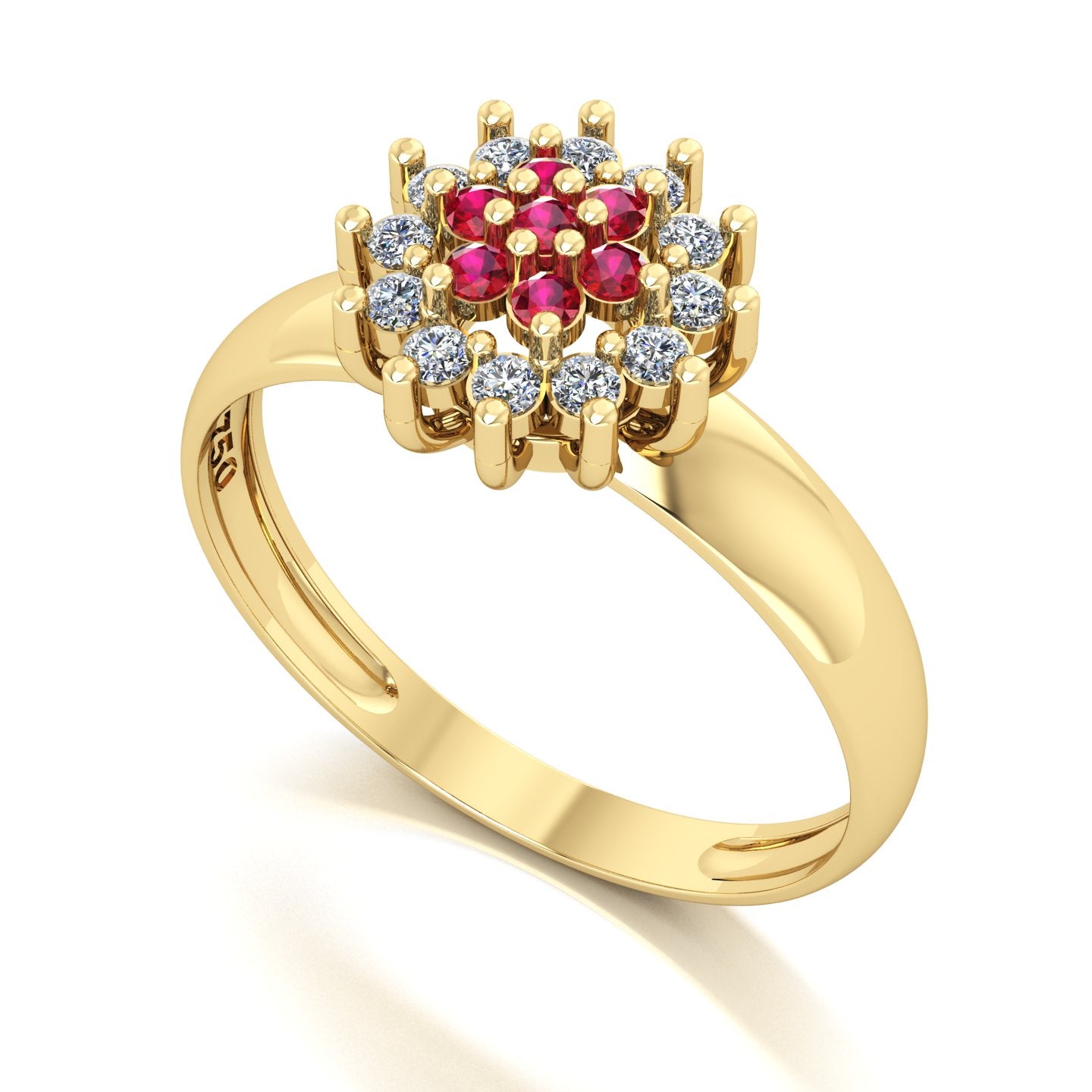 Anel Flower Rubi e Diamantes Ouro 18k