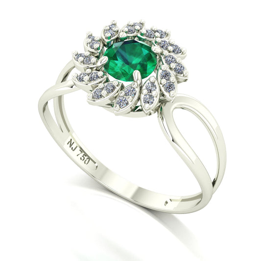 Anel Magnus Flos II Esmeralda e Diamantes Naturais Ouro 18k