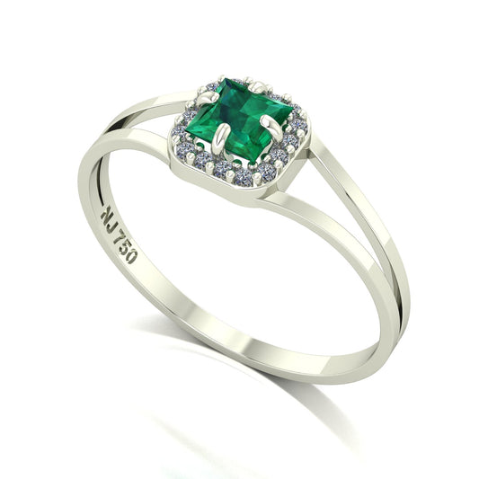 Anel Small Square Esmeralda e Diamantes Naturais Ouro 18k