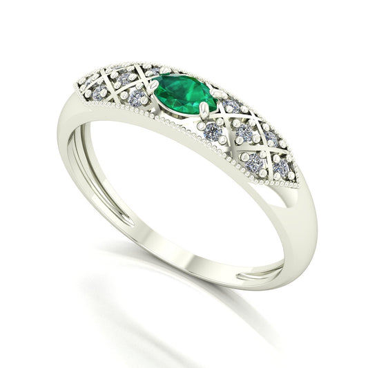 Anel Classic Esmeralda e Diamantes Naturais Ouro 18k