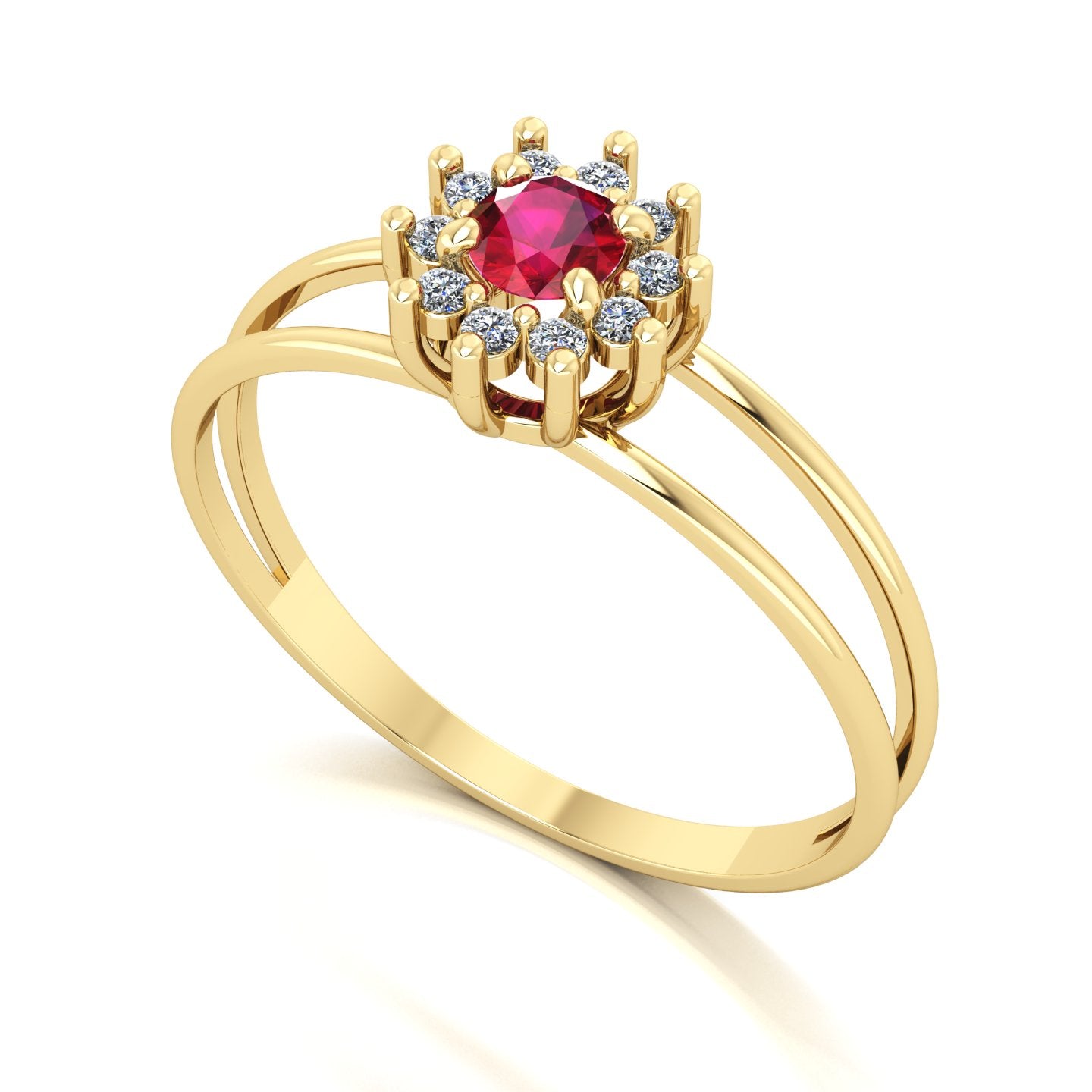 Anel Crown Rubi e Diamantes Ouro 18k