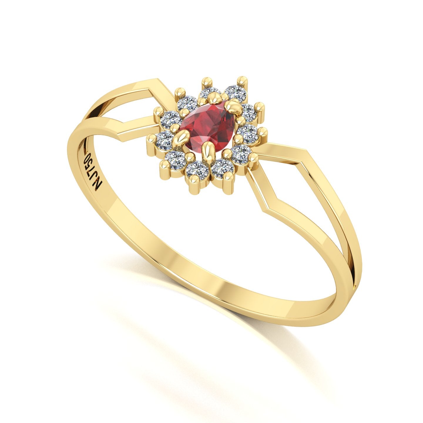 Anel Lovely III Granada e Diamantes Ouro 18k