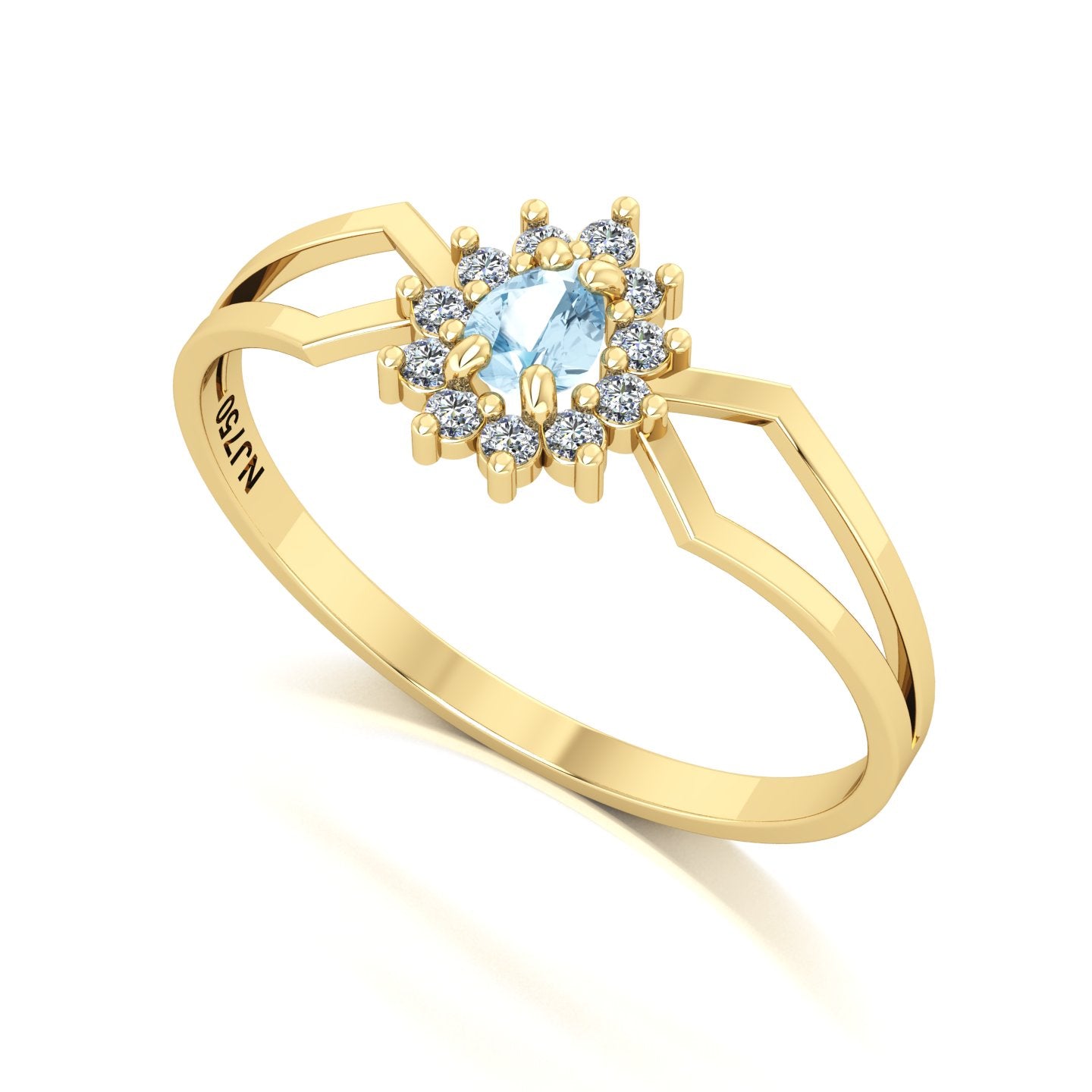 Anel Lovely III Água Marinha e Diamantes Ouro 18k