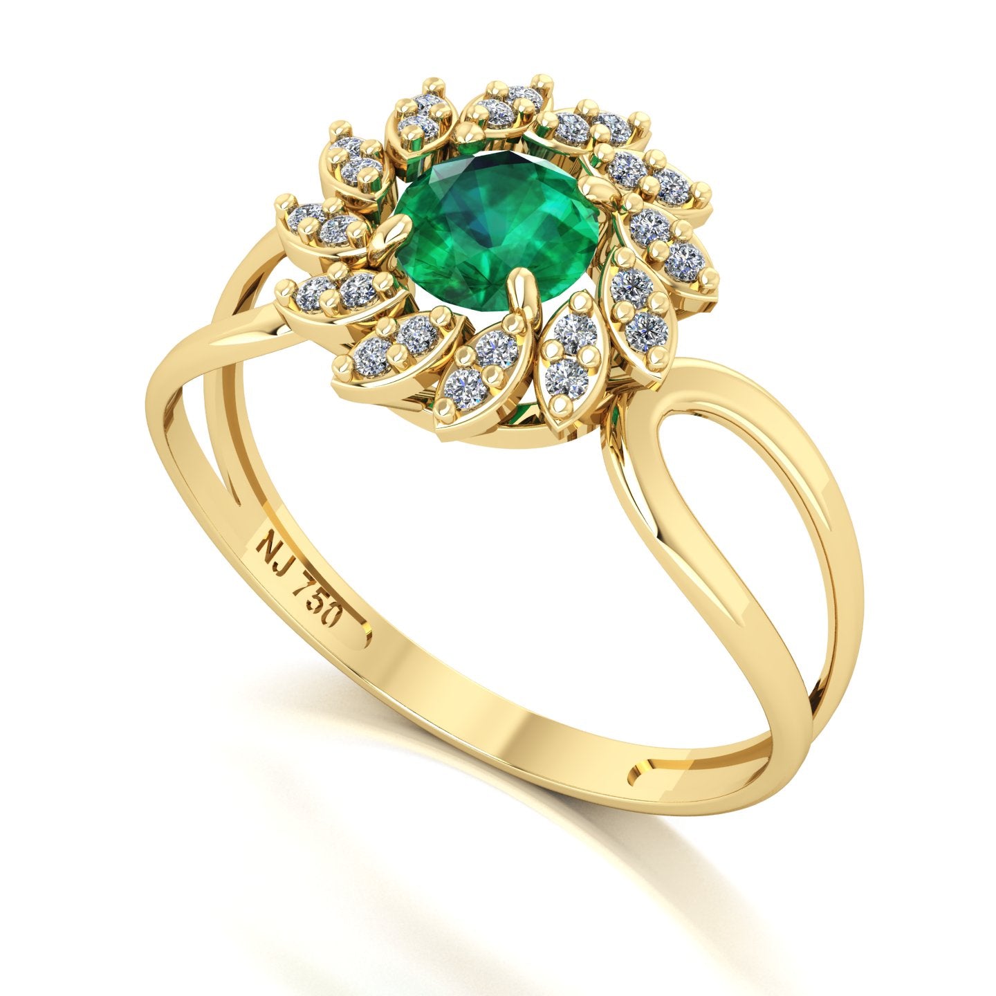 Anel Magnus Flos II Esmeralda e Diamantes Naturais Ouro 18k