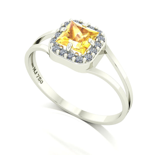 Anel Big Square Citrino e Diamantes Naturais Ouro 18k