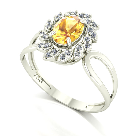 Anel Magnus Flos Citrino e Diamantes Naturais Ouro 18k