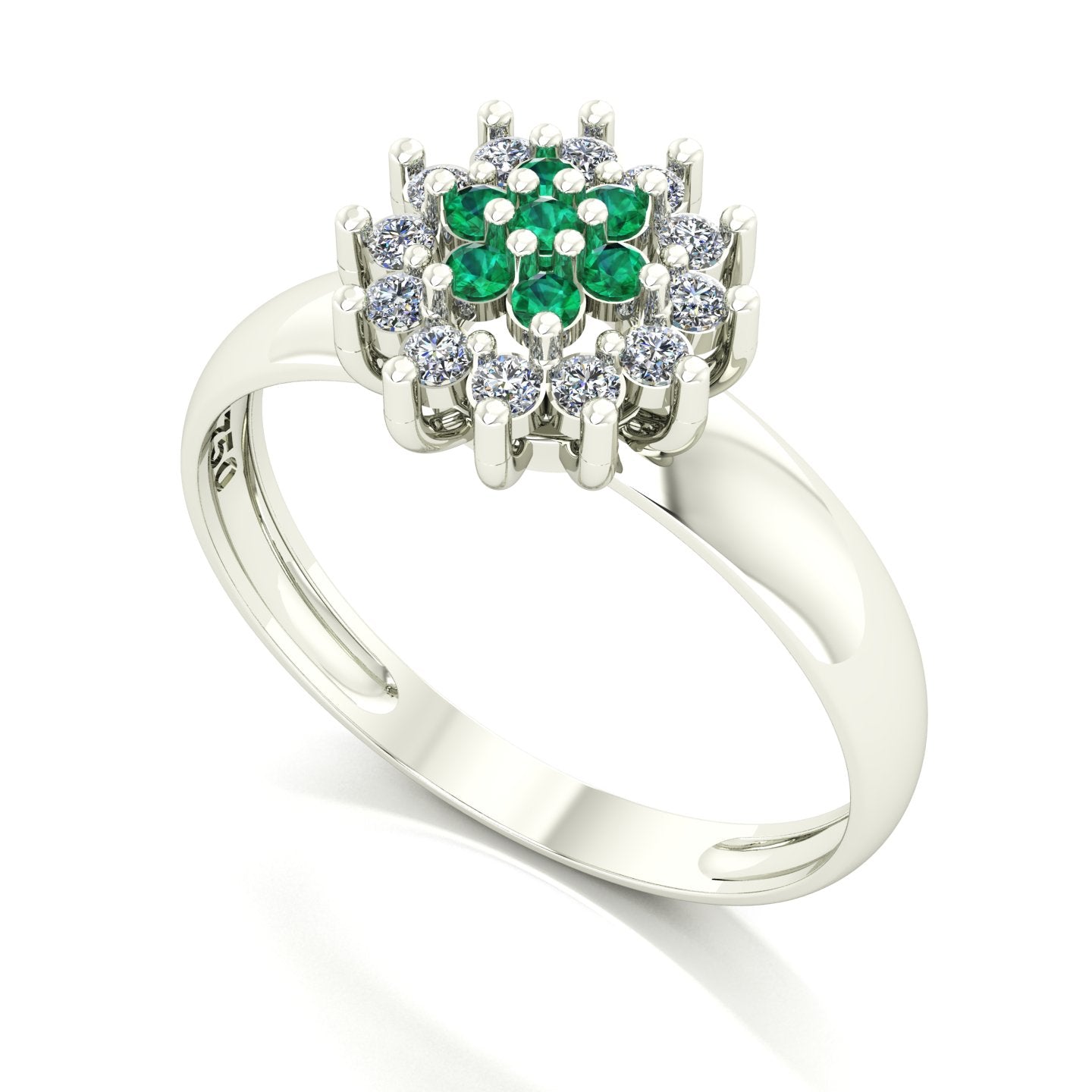 Anel Flower Esmeralda e Diamantes Ouro 18k