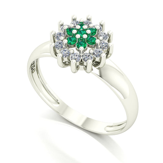 Anel Flower Esmeralda e Diamantes Ouro 18k