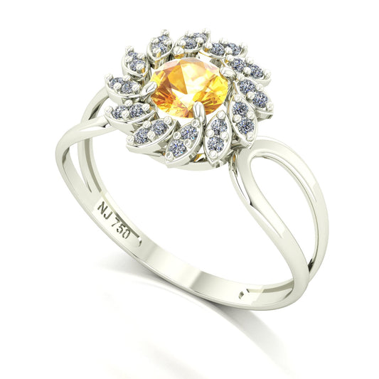 Anel Magnus Flos II Citrino e Diamantes Naturais Ouro 18k