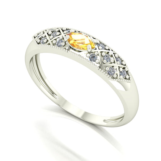 Anel Classic Citrino e Diamantes Naturais Ouro 18k