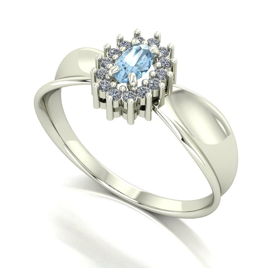 Anel Sovereign Água Marinha e Diamantes Ouro 18k