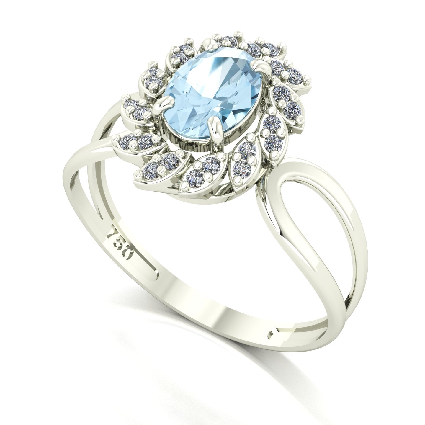 Anel Magnus Flos Água Marinha e Diamantes Naturais Ouro 18k