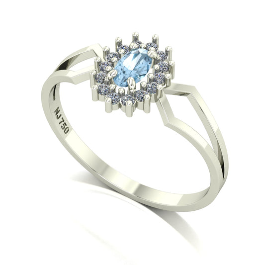 Anel Lovely IV Água Marinha e Diamantes Ouro 18k