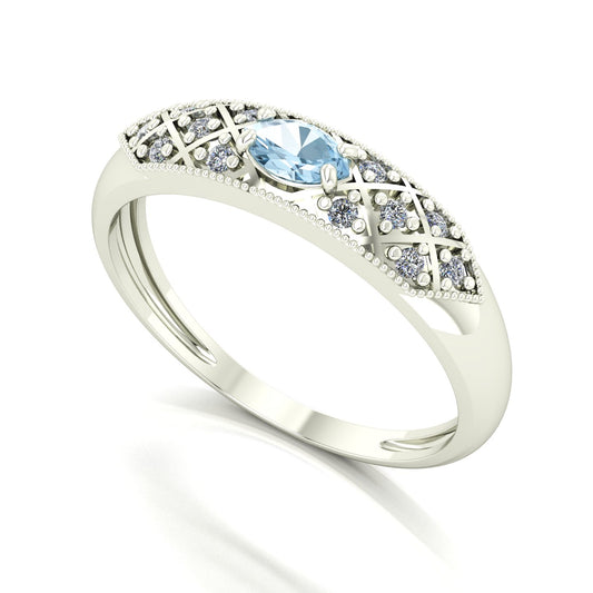 Anel Classic Água Marinha e Diamantes Naturais Ouro 18k